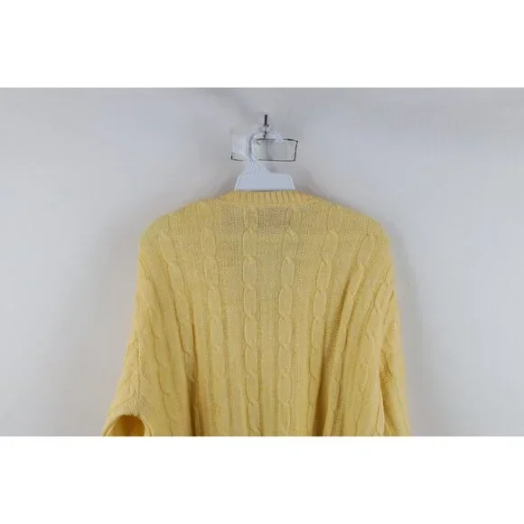 Vtg 70s Streetwear Mens Large Blank Chunky Cable Knit V-Neck Sweater Yellow USA - Picture 9 of 10